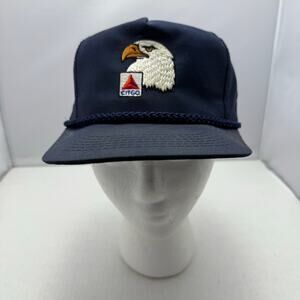 Vintage CITGO Navy Blue Embroidered Bald Eagle Braided Rope Snapback Hat Trucker